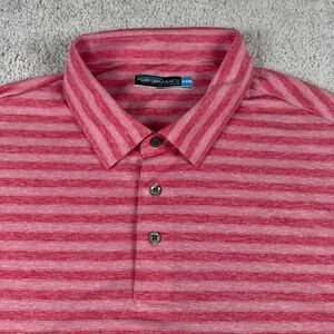 Roundtree & Yorke Polo Shirt Mens 2XB Pink Striped Performance Short Sleeve Golf